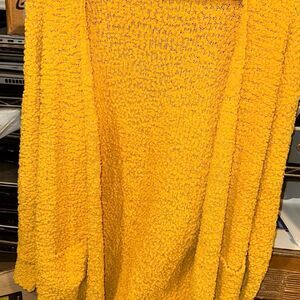 Merokeety Women Large Yellow/Orange Cardigan Soft Comfy Shaw Jacket Coat Sweater